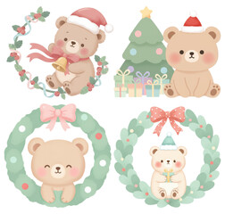 Cute Christmas bears with festive ornaments gifts and gifts