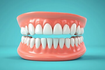 3D Render of Human Teeth and Gums on Teal Background
