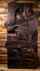 Unique Dark Wood Slab Wall Art with Natural Edge and Rustic Texture.