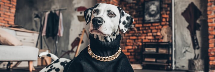 Dalmatian dog in stylish outfit