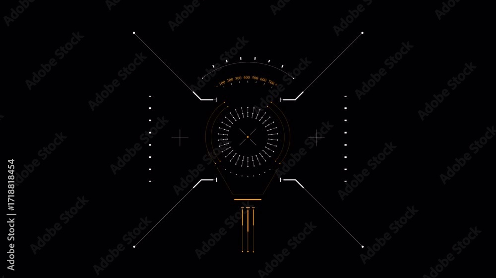 Poster futuristic hud display with digital elements and target reticle on black background.