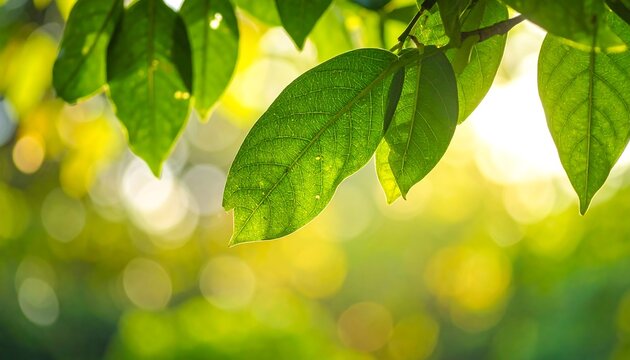 Lush green leaves bathed in sunlight