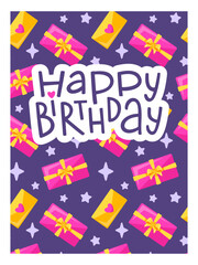 birthday card with gift boxes and the text Happy Birthday. for birthday and festive design.