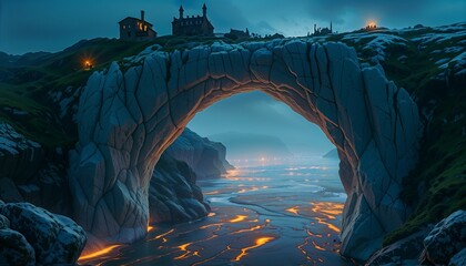 Mystical Beach with a Stone Arch