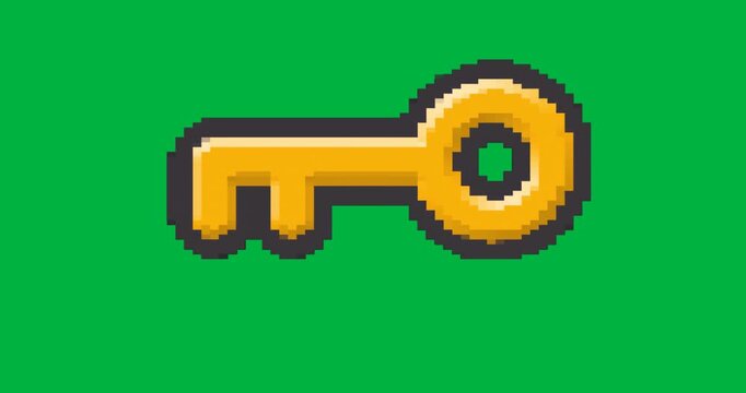 Pixel art key floating on transparent background, illustrating technology security design concept