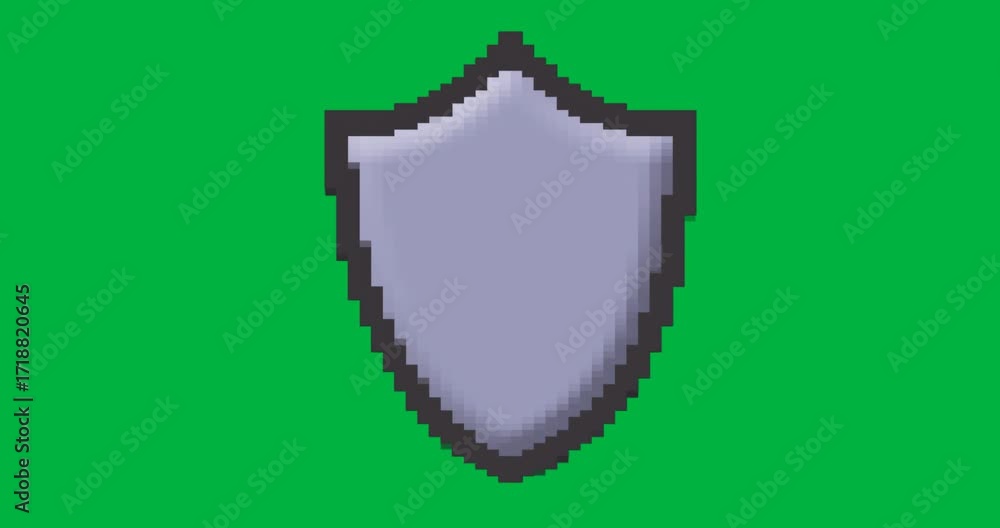 Aufkleber designer placing pixelated shield icon on transparent canvas, with animated security grid overlay