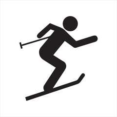 Black silhouette of a skier in motion on a white background