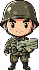 cartoon soldier duty, honor, and a warm blanket, isolated on transparent background