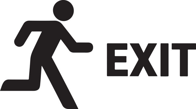Emergency exit sign silhouette icon for safety, evacuation, building, and hazard guidance use.