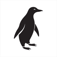 Simple black silhouette of a penguin standing on a white background