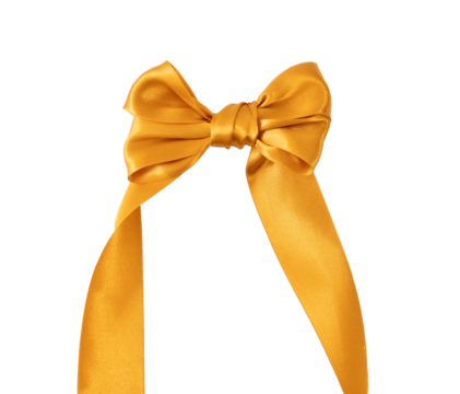 Bow with golden ribbon, transparent background, png format