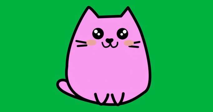 designers placing cartoon pink cat art on transparent background, highlighting bold outlines