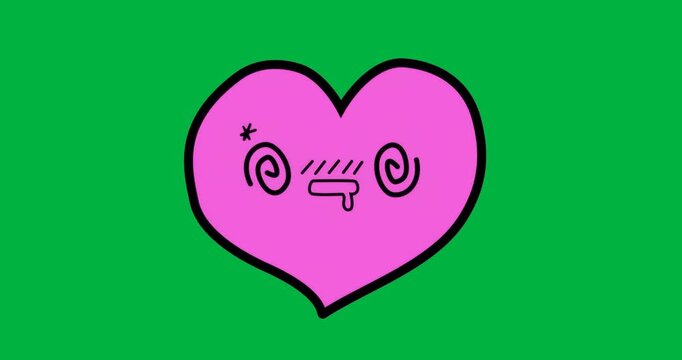 Cartoon heart floating on transparent background, showing spiral eyes, drooling mouth for health