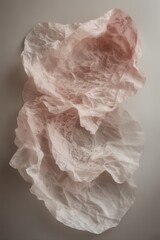 Fototapeta premium Delicate crumpled pink tissue paper with soft folds and gentle shadows, minimalist abstract texture for feminine design, packaging, and creative projects