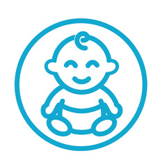 Smiling baby icon logo in blue outline style. Minimalist logo design with a happy infant sitting inside a circle. Perfect for childcare, baby products, pediatric clinic, newborn branding, parenting,