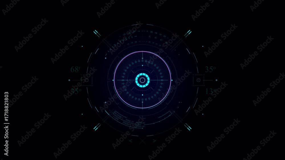 Poster futuristic hud interface animation with target lock and data display.
