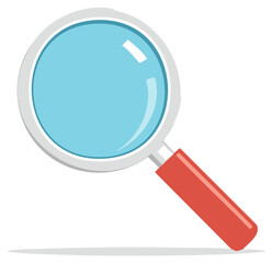 Flat design vector magnifying glass icon with red handle for search investigation and analysis concepts
