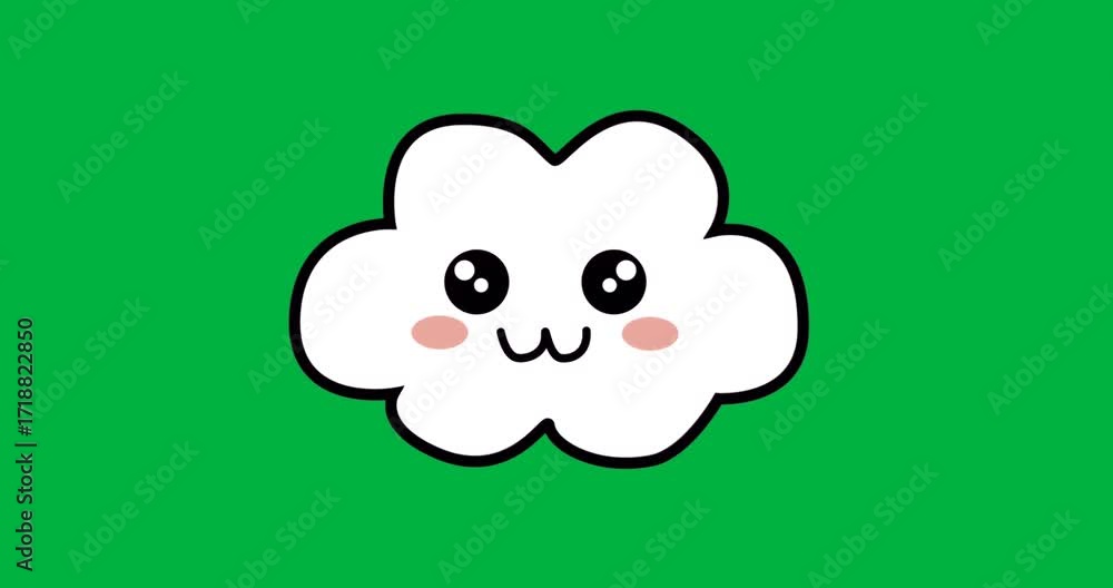 Poster cloud character floating on transparent background, showing kawaii face for content creation