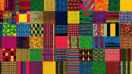 Fototapeta premium A vibrant collage of colorful patterns showcasing diverse textile designs and textures