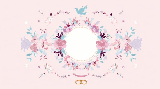 Elegant floral wedding invitation design featuring pastel colors and decorative elements - Powered by Adobe