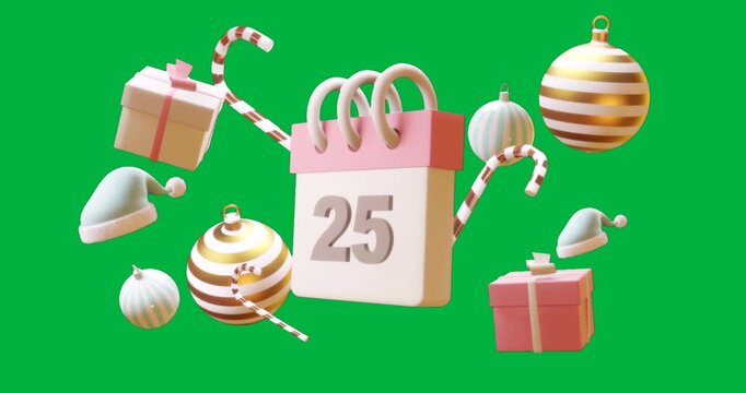 Designer arranging floating pastel holiday on transparent canvas, showing calendar and decorations