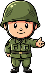 friendly cartoon soldier a welcoming military illustration, isolated on transparent background