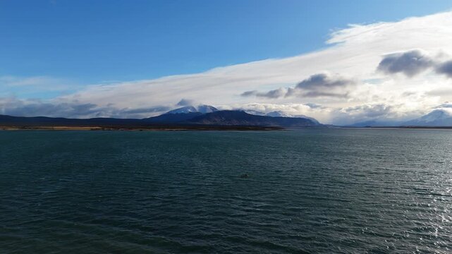 Aerial drone view of Puerto Natales, Strait of Magellan, Patagonia, Chile