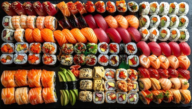 Large platter of assorted sushi