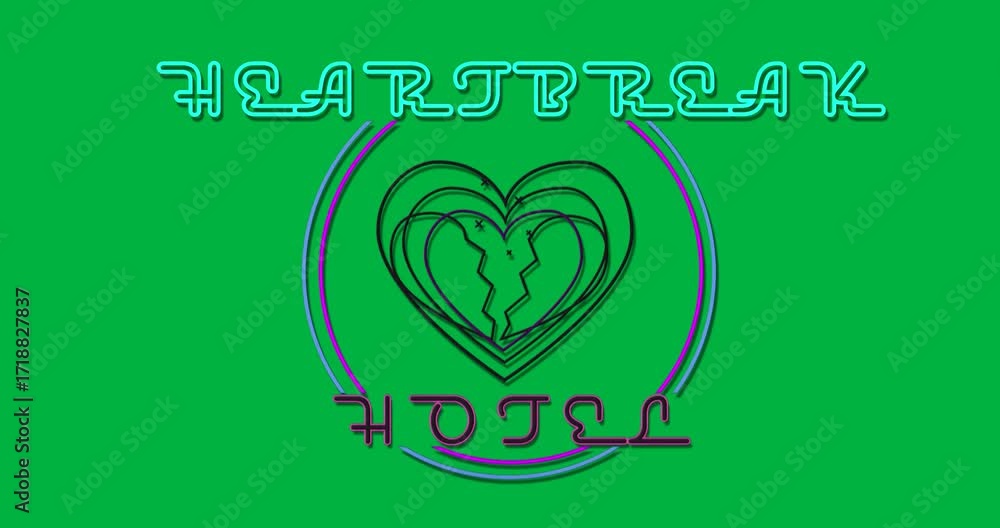 Poster ui designer creating neon broken-heart icon on transparent canvas with magenta arcs and cyan tubing