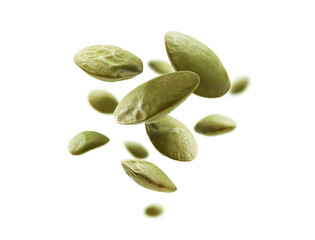 Green lentils levitate on a white background