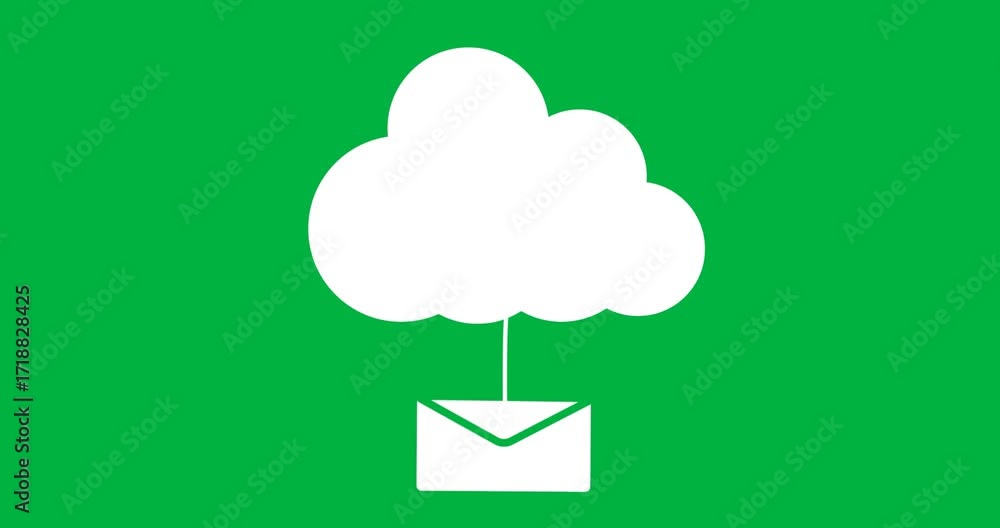 Poster cloud icon sending business data to envelope icon through downward arrow on transparent background