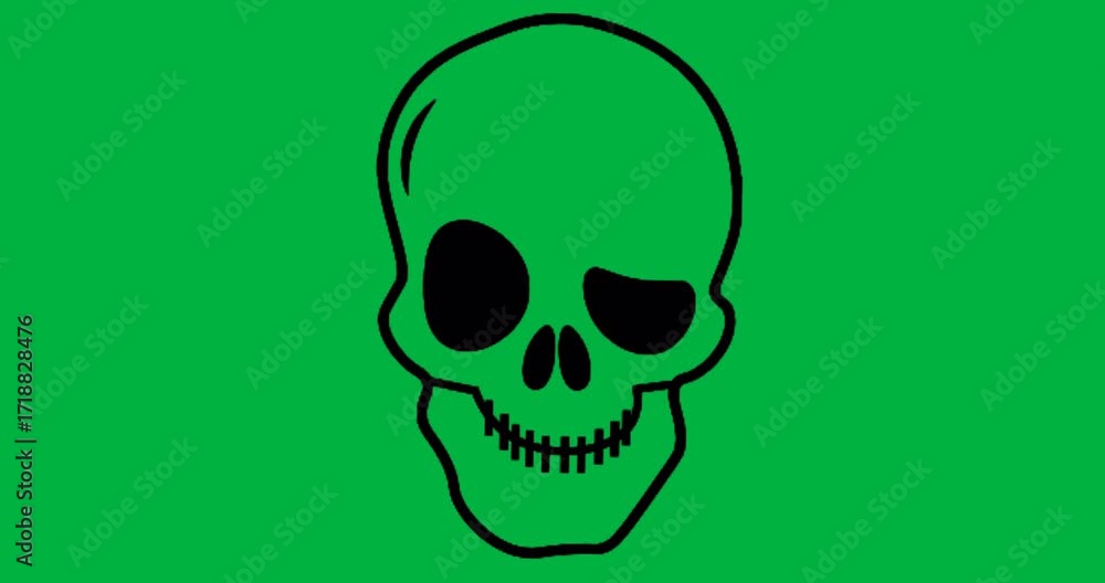 Poster graphic designer using transparent skull graphic showing branding with floating data icons