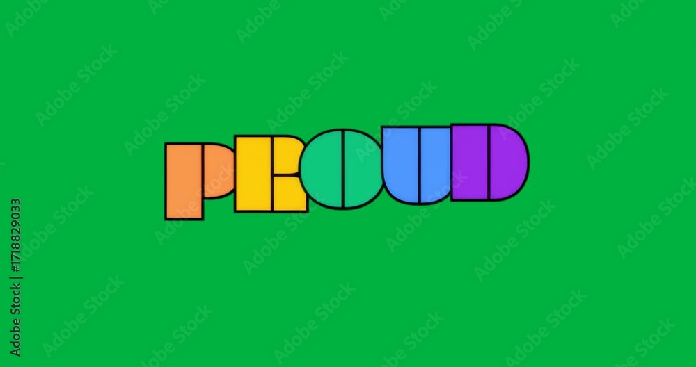 Poster graphic designers using rainbow block letters proud with geometric shapes on transparent background