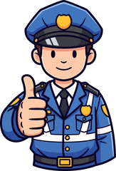 friendly police officer thumbs up for community safety, isolated on transparent background