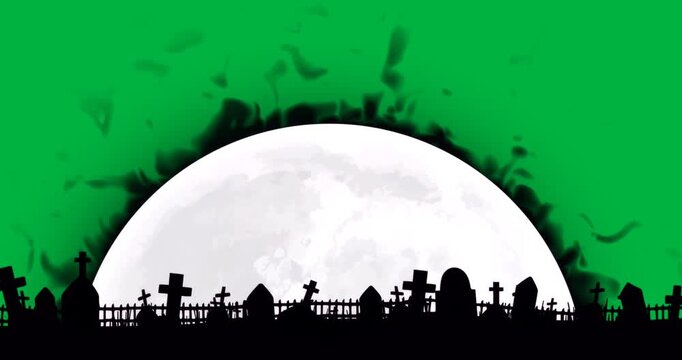 graphic designers creating graveyard scene with tombstones and moonlight on transparent backdrop