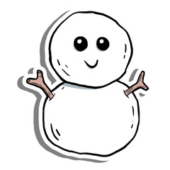 Cute cartoon snowman illustration with big eyes and a happy smile, perfect for winter, Christmas, holiday cards, festive designs, children's projects, and seasonal decoration themes.