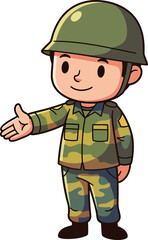 friendly soldiers welcoming hand a cartoon illustration of peace, isolated on transparent background
