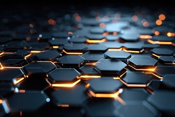 Obraz premium Abstract hexagonal grid with glowing orange accents