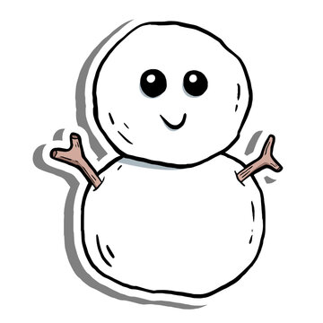 Cute cartoon snowman illustration with big eyes and a happy smile, perfect for winter, Christmas, holiday cards, festive designs, children's projects, and seasonal decoration themes.