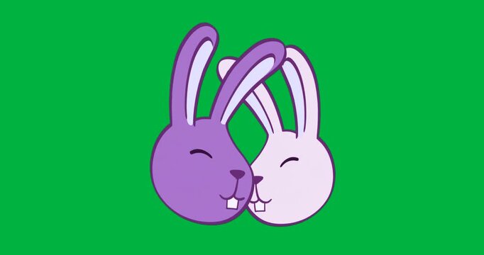 two cartoon rabbit heads presenting purple branding for graphic design with transparent background