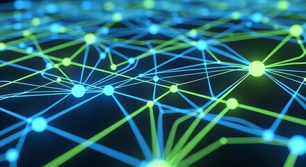 Abstract network connection with glowing nodes and lines.