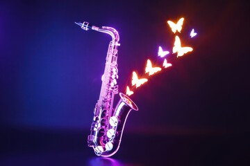 Transparent Saxophone Emitting Glowing Orange