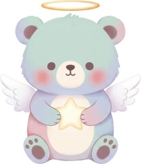 Obraz premium Cute angel bear holding a glowing star