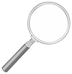 Grayscale vector illustration of a classic magnifying glass for search research and investigation