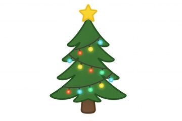 Decorated christmas tree with colorful glowing lights and a golden star on top, celebrating winter holidays