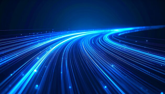 Abstract glowing blue lines curve, speed, light
