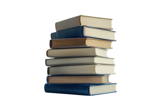 Stack of colorful hardcover books isolated on transparent background. Stack of hardcover old books isolated on white background.