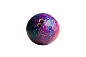 Colorful bowling ball with three finger holes isolated on transparent background. Striking down pins with a bowling ball isolated on white background.