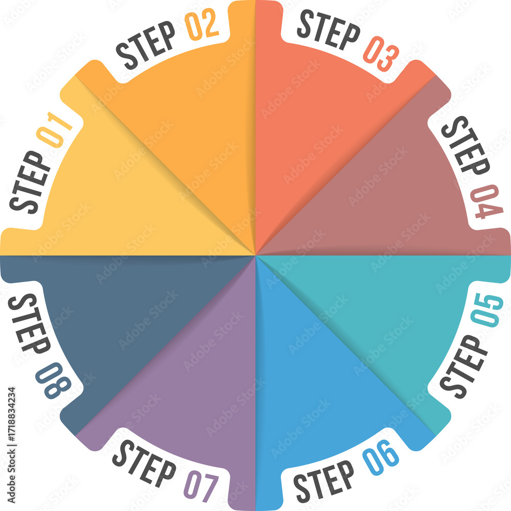 Poster circle infographic template with eight elements, steps or options, workflow or process diagram
