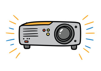 Fototapeta premium A cartoon illustration of a projector emitting light, likely for presentations or display.